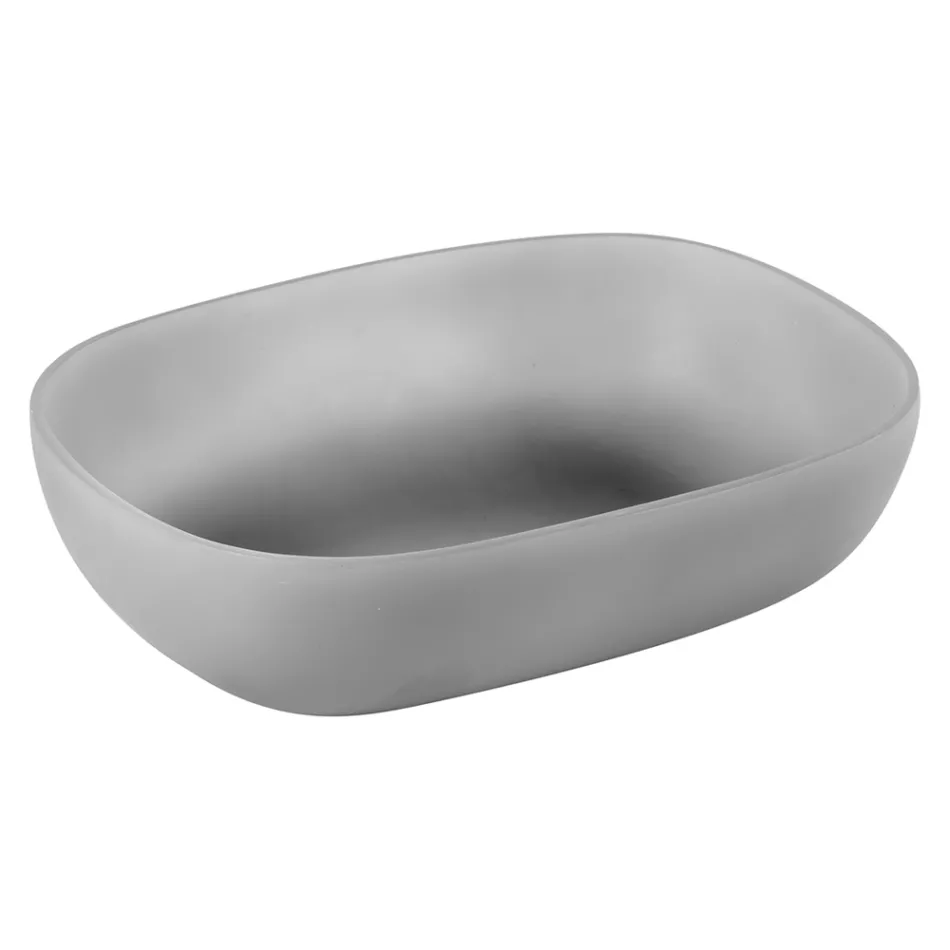 Composição de banheiro cinza com espelho, armário de teca e acessórios - Patryk Viadurini