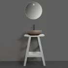 Composição de banheiro cinza com espelho redondo e vários acessórios - Maryse Viadurini