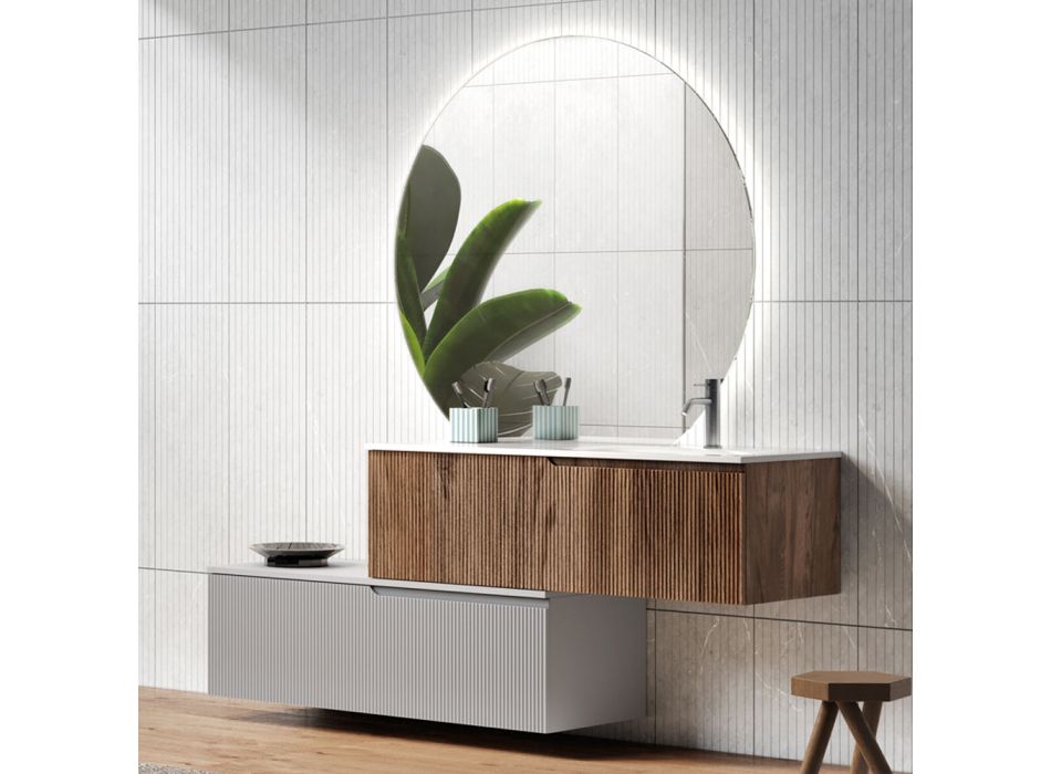 Composição do banheiro em Rio Oak e Cannettati Grey Made in Italy - Chrono Viadurini