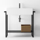 Composição do banheiro Lavatório de cerâmica e base de aço fabricado na Itália - Quadro Viadurini