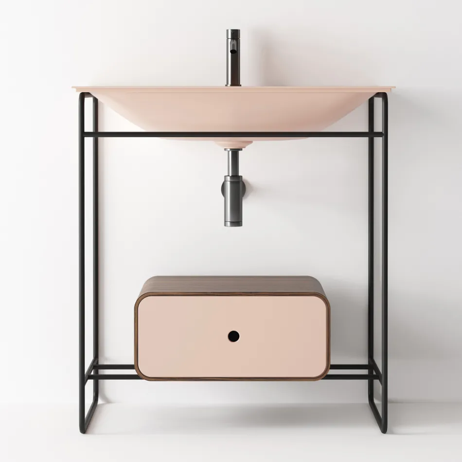 Composição de banheiro em cerâmica e espelho feito na Itália - Chantal Viadurini