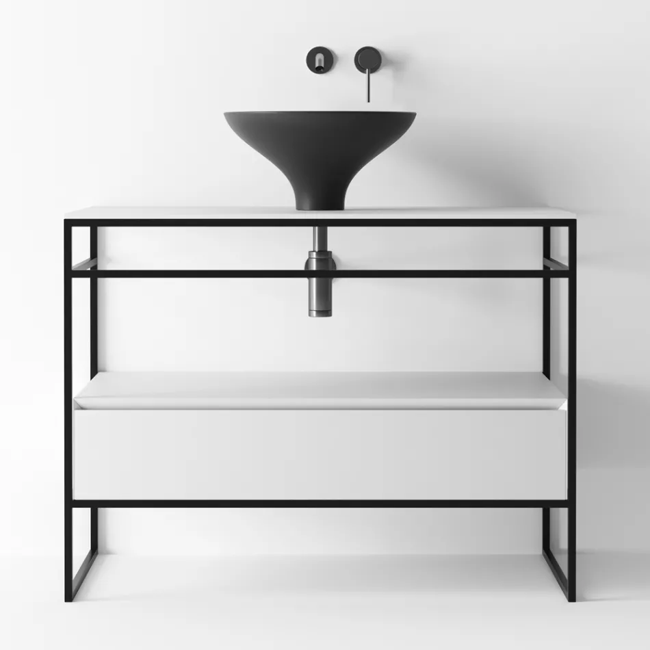 Composição de banheiro em cerâmica e espelho feito na Itália - Hoscar Viadurini