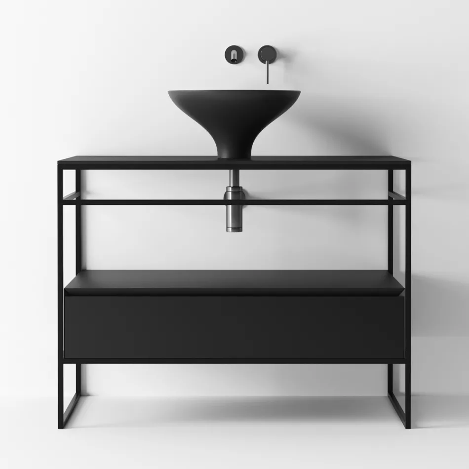 Composição de banheiro em cerâmica e espelho feito na Itália - Hoscar Viadurini