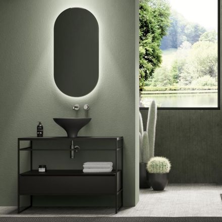 Composição de banheiro em cerâmica e espelho feito na Itália - Hoscar Viadurini