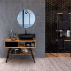 Composição de banheiro preto com armário de teca e acessórios de qualidade - Sylviane Viadurini