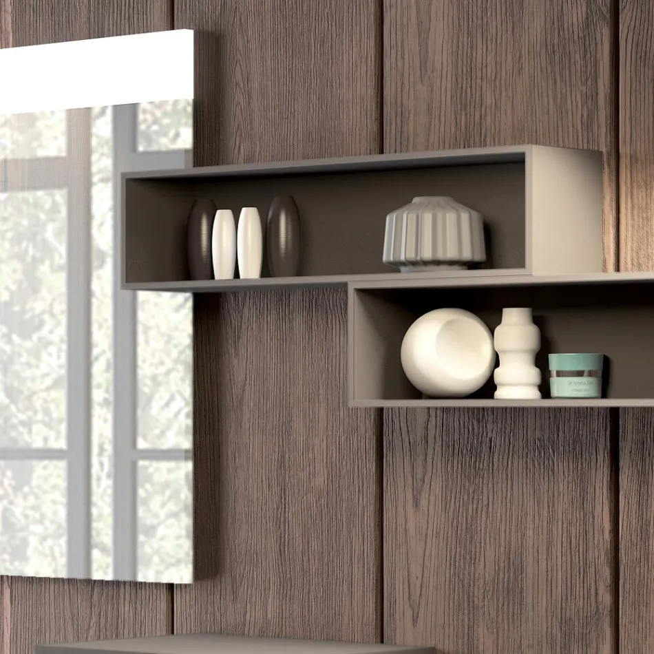 Composição de banheiro suspenso em fenix cinza fumê fabricado na Itália, Nápoles Viadurini