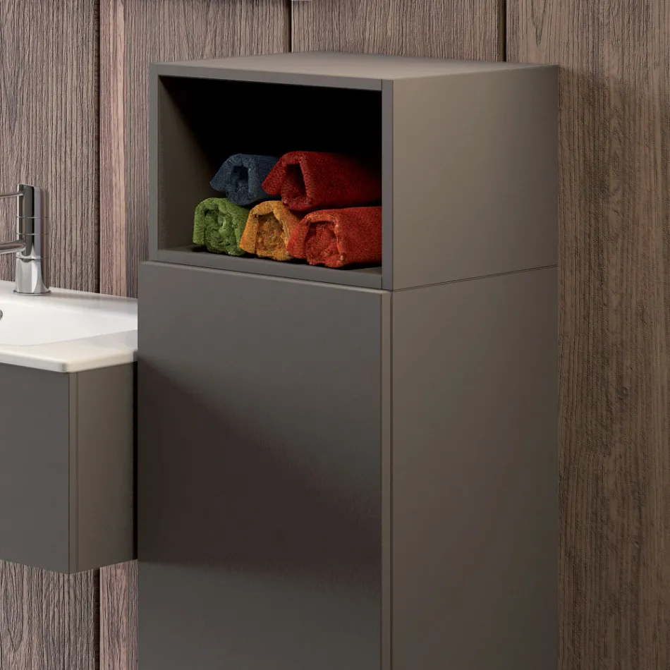 Composição de banheiro suspenso em fenix cinza fumê fabricado na Itália, Nápoles Viadurini