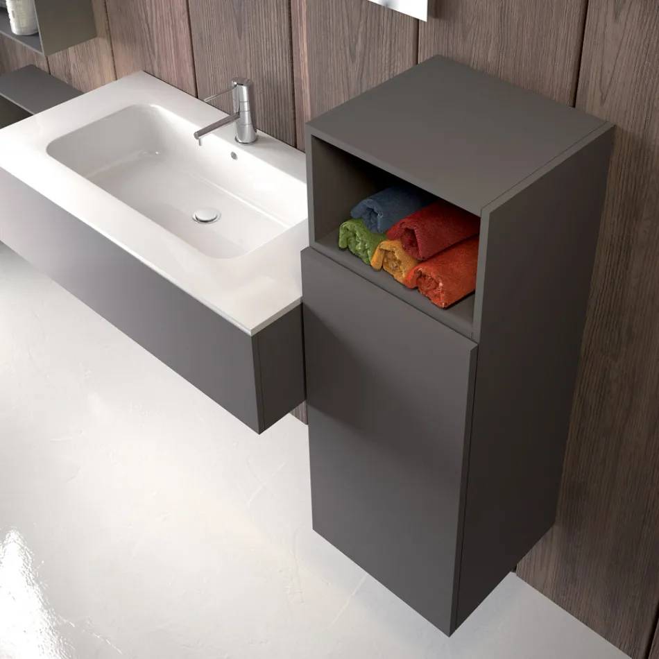 Composição de banheiro suspenso em fenix cinza fumê fabricado na Itália, Nápoles Viadurini