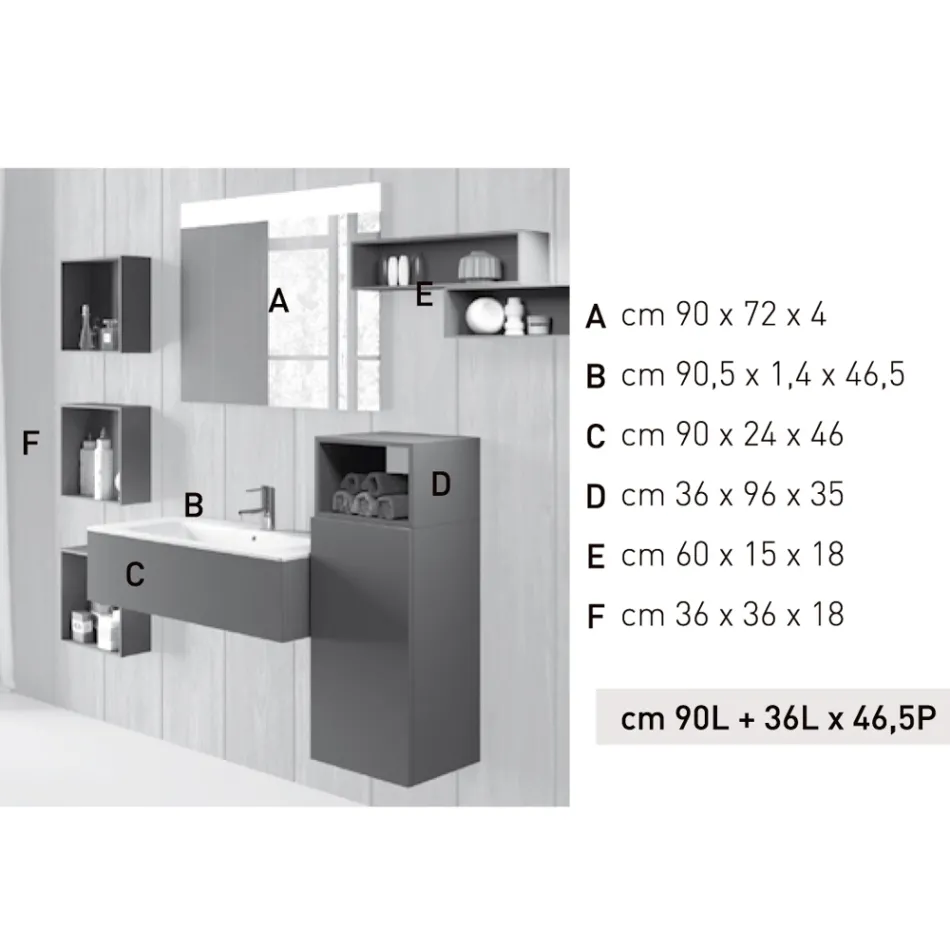 Composição de banheiro suspenso em fenix cinza fumê fabricado na Itália, Nápoles Viadurini