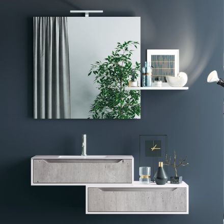 Composição de banheiro suspenso, espelho e bases de concreto Made in Italy - Polsen Viadurini