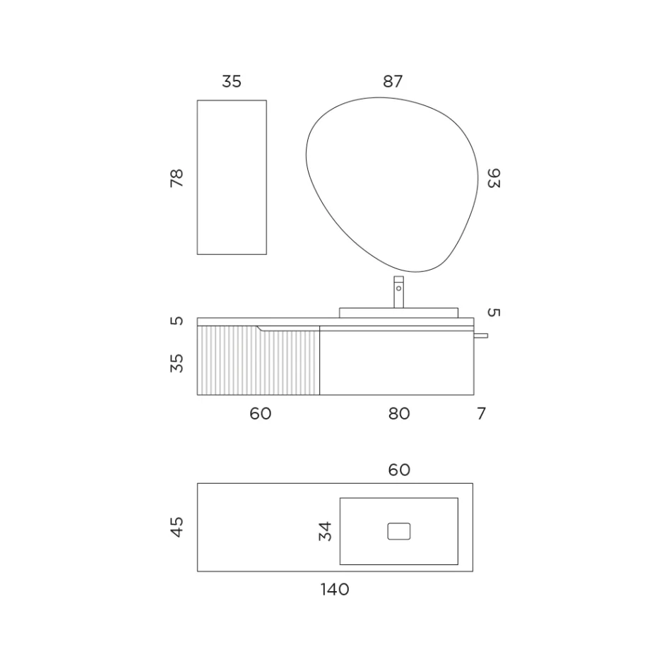 Composição de banheiro verde sálvia e carvalho cannettato fabricado na Itália - Urano Viadurini