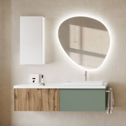 Composição de banheiro verde sálvia e carvalho cannettato fabricado na Itália - Urano Viadurini