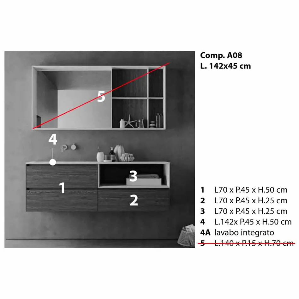 Composição de móveis de banheiro, design moderno e suspenso feito na Itália - Callisi8 Viadurini