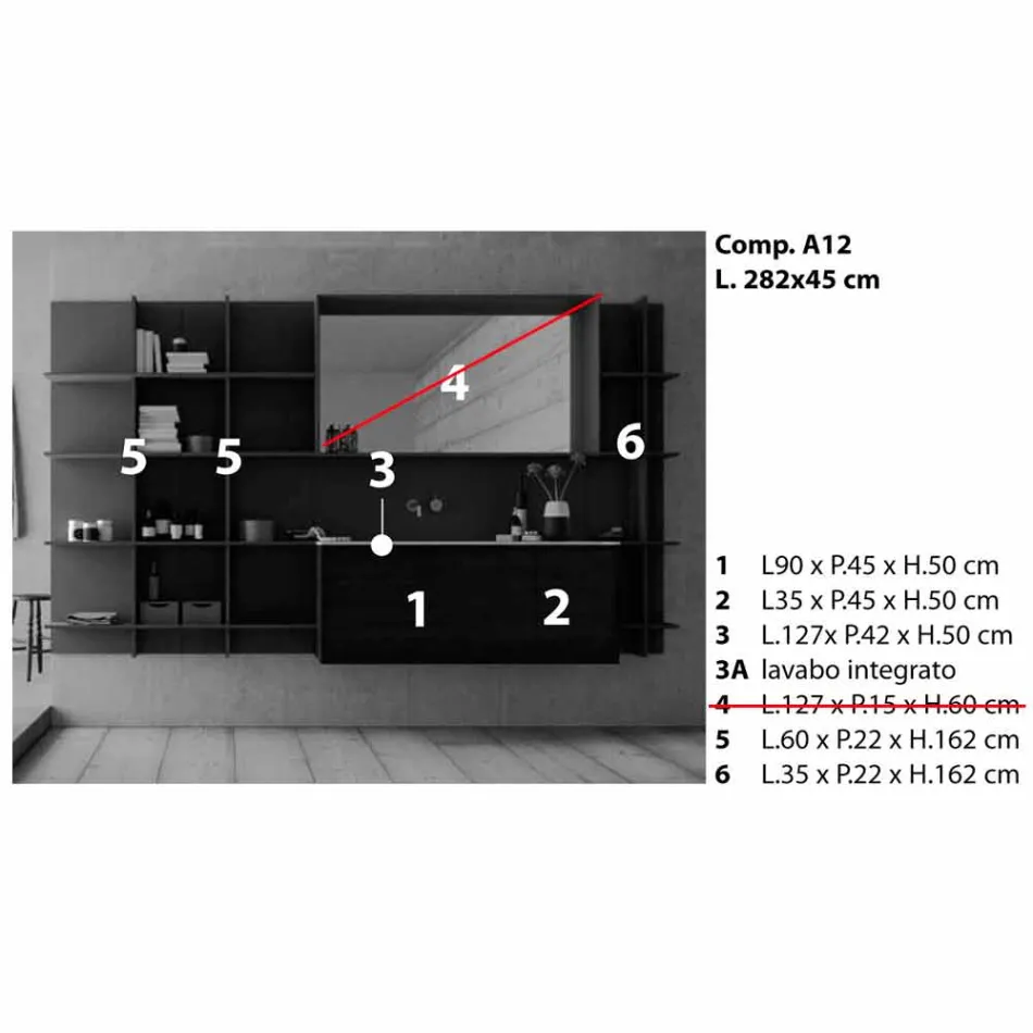 Composição de móveis de banheiro suspensos e modernos, móveis de design - Callisi12 Viadurini