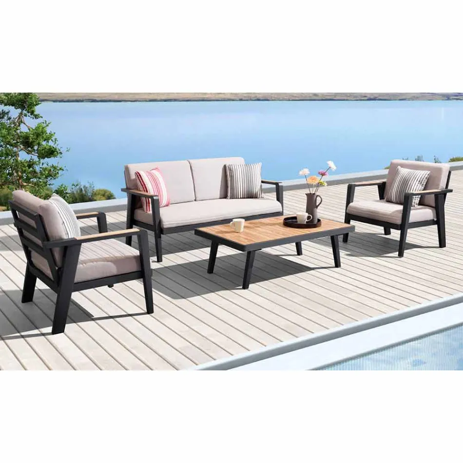 Sofá de 2 lugares para composição de jardim, 2 poltronas e mesa de centro - Moira Viadurini