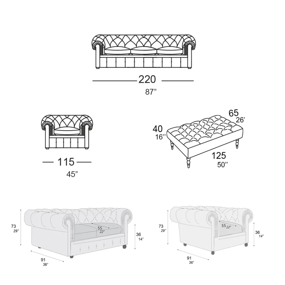 Composição de sala com sofá, poltrona e banco Made in Italy - Spassoso Viadurini