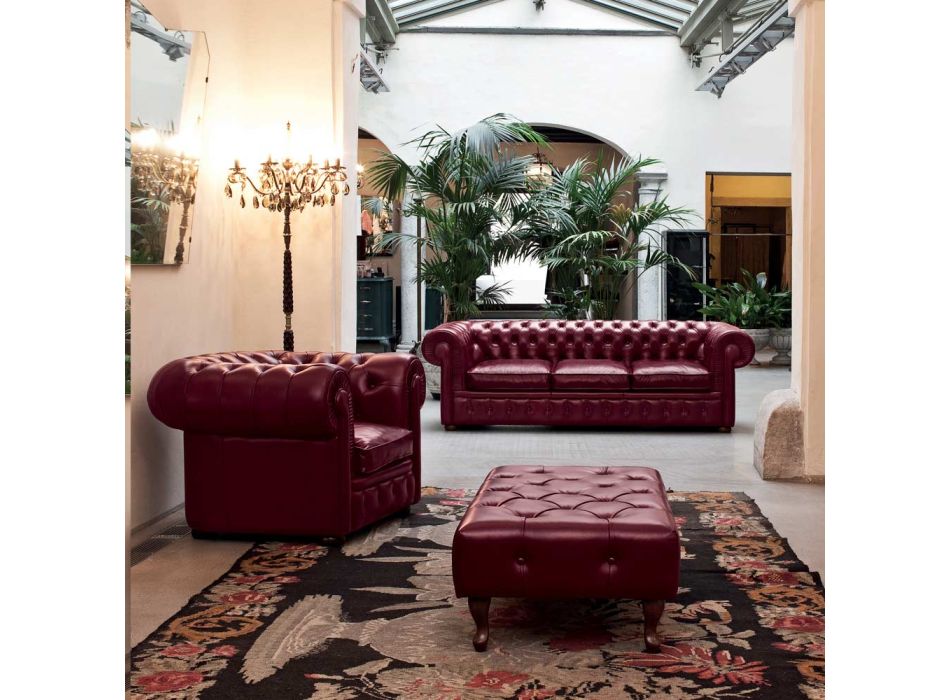 Composição de sala com sofá, poltrona e banco Made in Italy - Spassoso Viadurini
