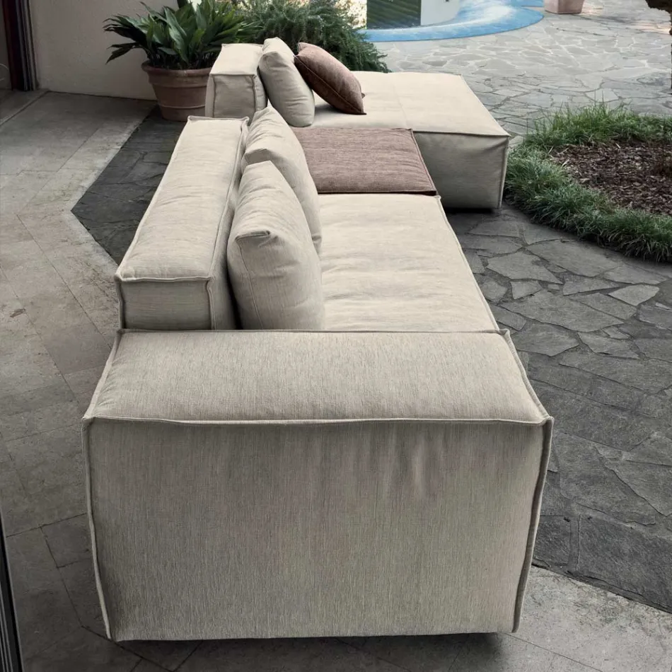 Composição de 1 Pufe com Encosto, 1 Pufe e 1 Península - Bizarro Viadurini