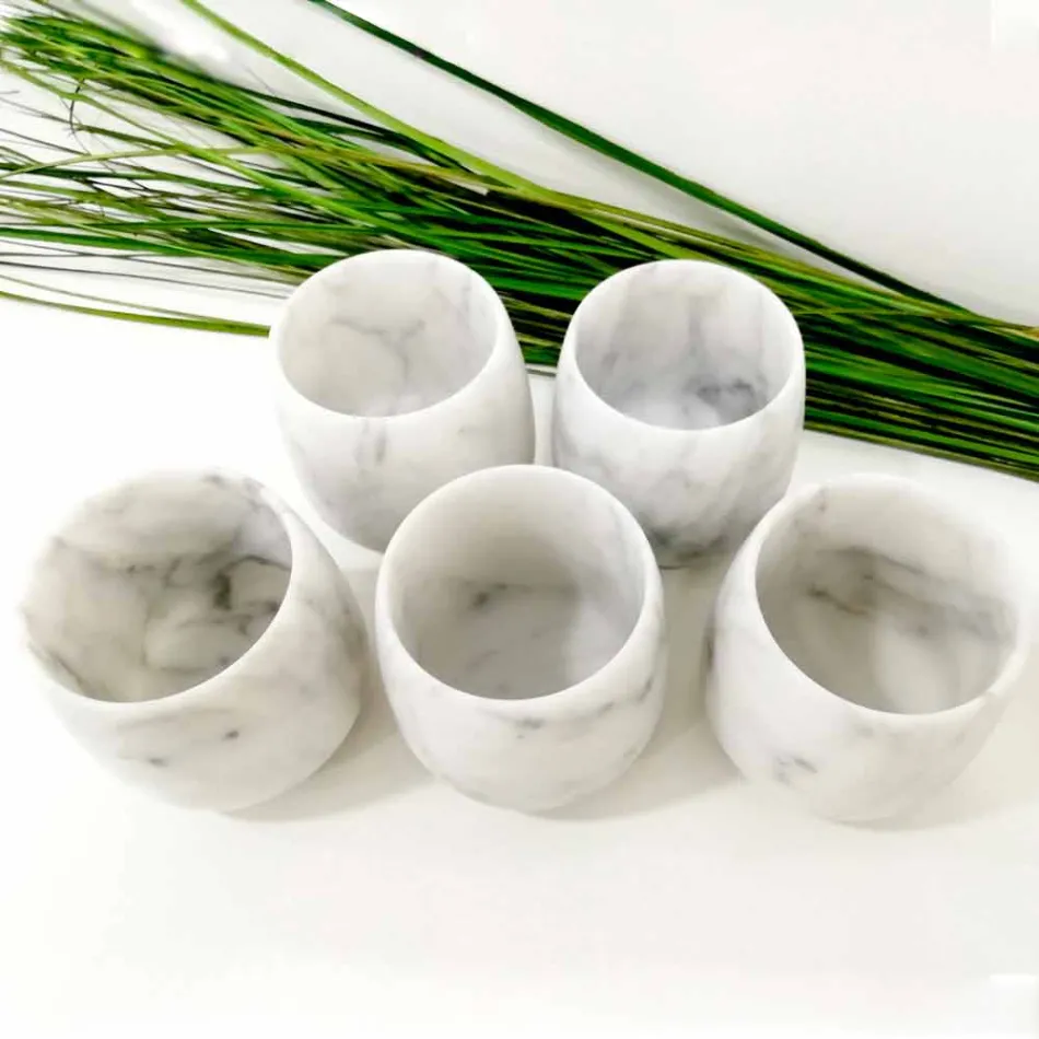 Composição de 2 Copos em Mármore Carrara Branco Made in Italy - Dolla Viadurini
