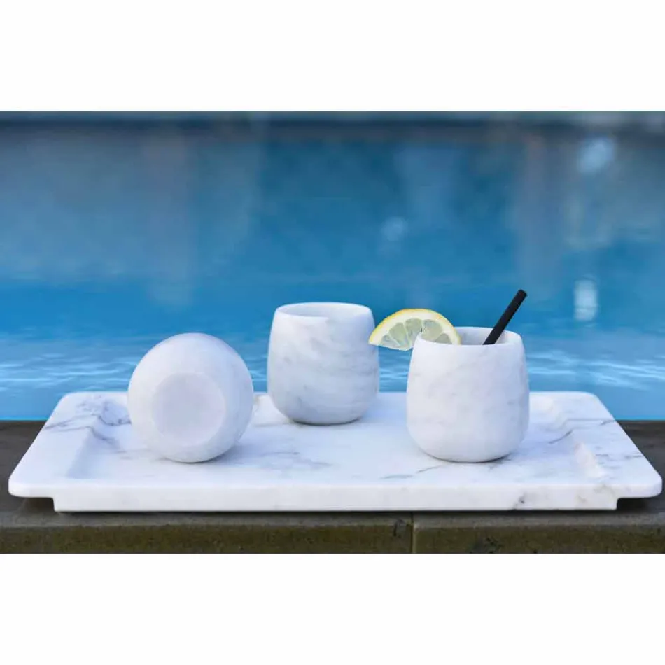 Composição de 2 Copos em Mármore Carrara Branco Made in Italy - Dolla Viadurini