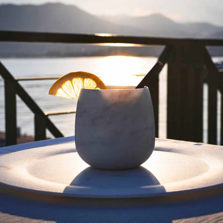 Composição de 2 Copos em Mármore Carrara Branco Made in Italy - Dolla Viadurini