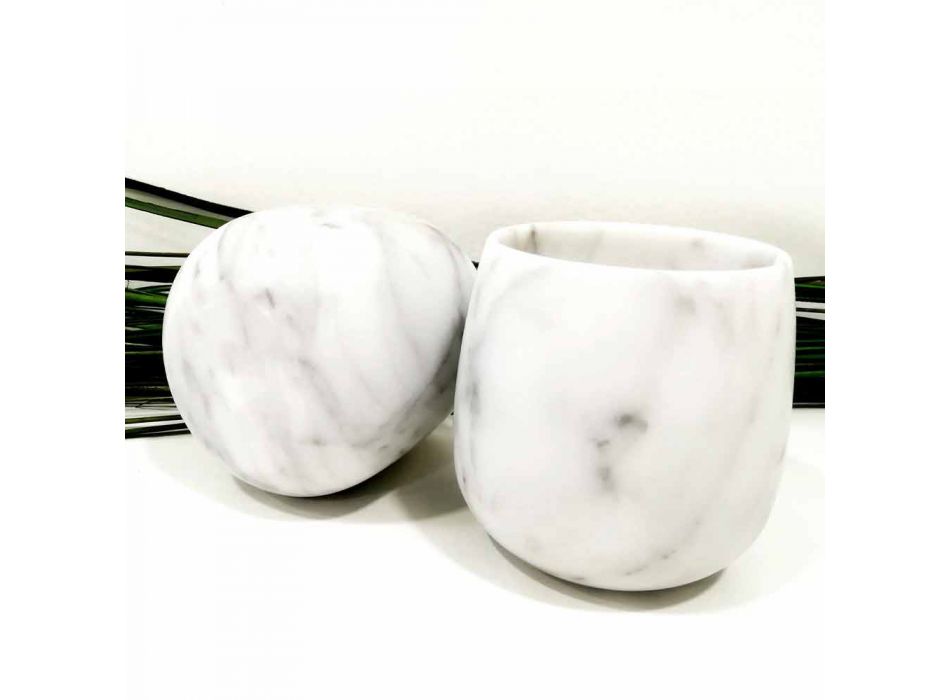 Composição de 2 Copos em Mármore Carrara Branco Made in Italy - Dolla Viadurini