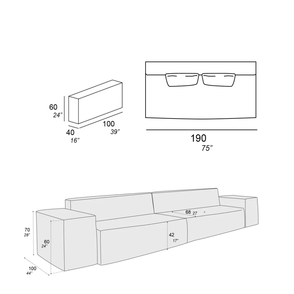 Composição de 2 Sofás com Encosto e 2 Apoios de Braços - Bizarro Viadurini