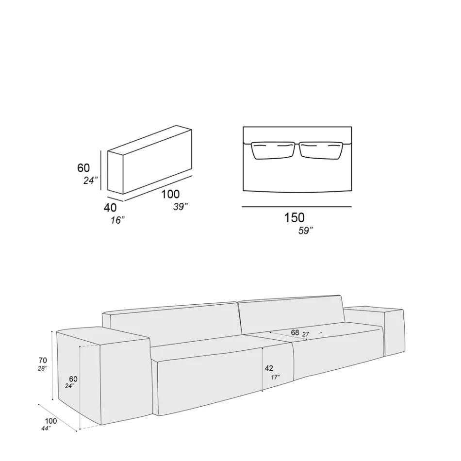 Composição de 2 Sofás com Encosto e 2 Apoios de Braços - Bizarro Viadurini