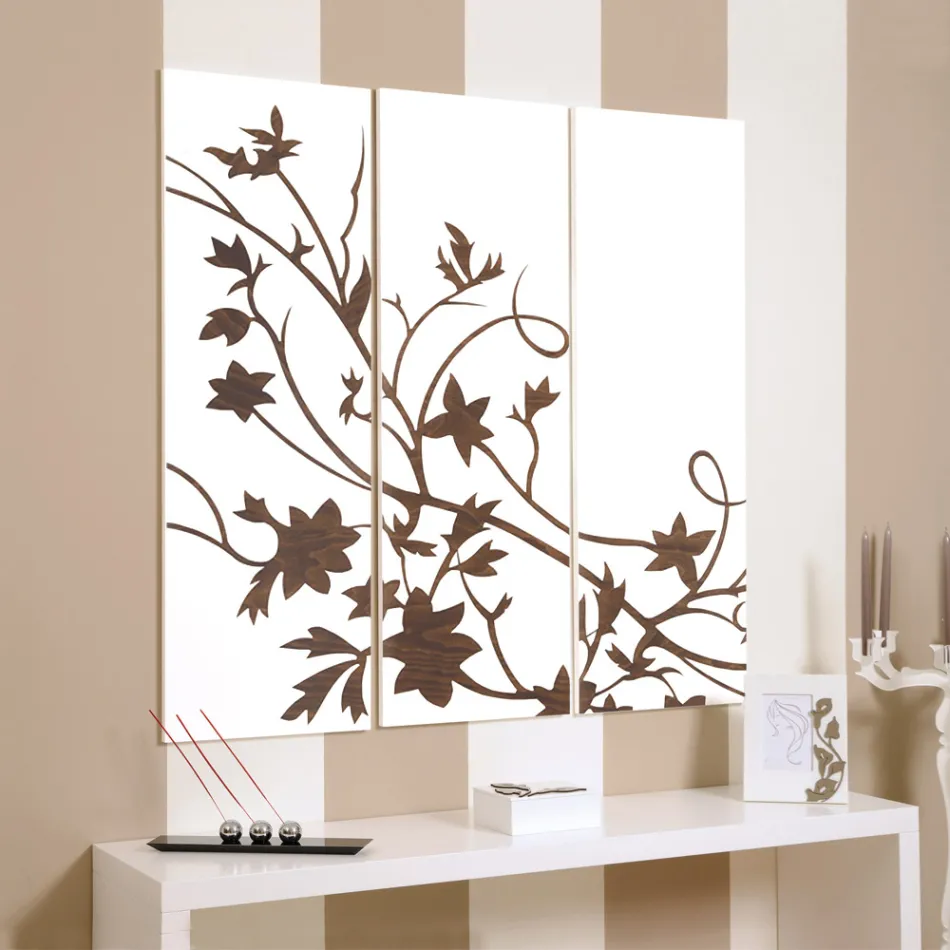 Composição de 3 Painéis Representando Ramo com Folhas Made in Italy - Ashton Viadurini