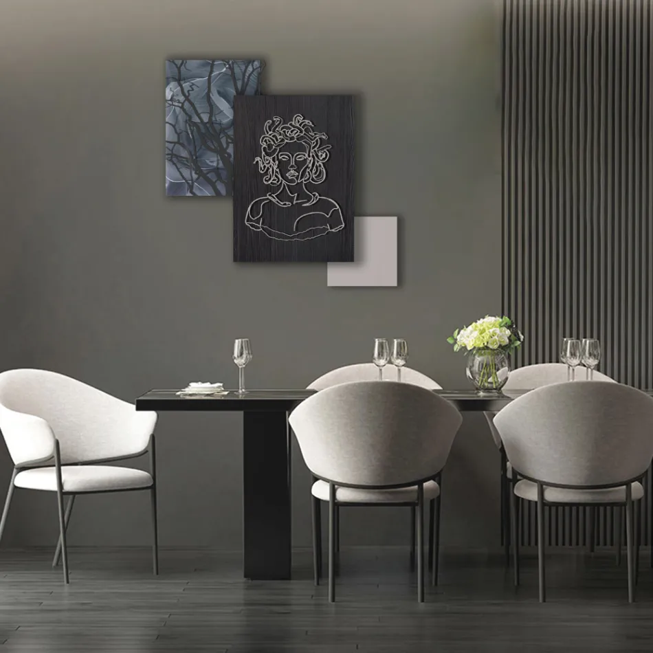 Composição de 3 Painéis com Estilização de Medusa Made in Italy - Ichika Viadurini