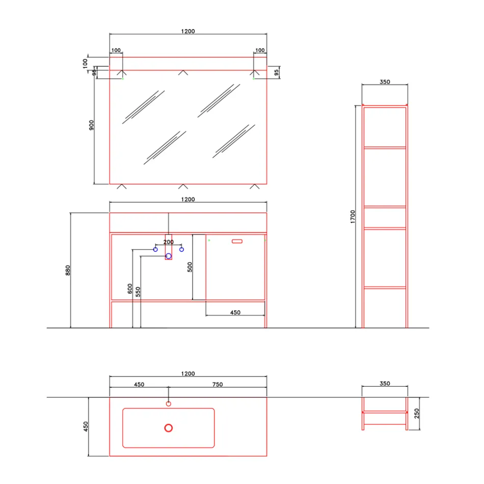 Composição de móveis artesanais para banheiros de design moderno no solo - Farart3 Viadurini