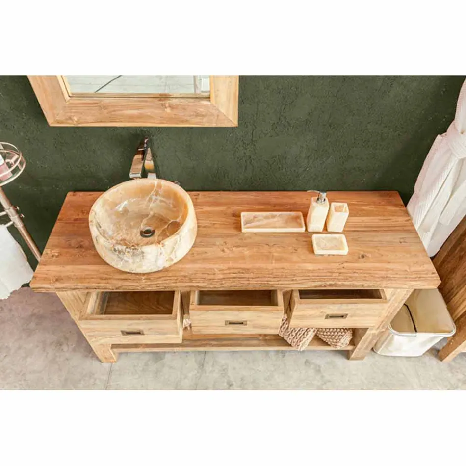 Composição de móveis de banheiro modernos em madeira maciça de teca - penico Viadurini