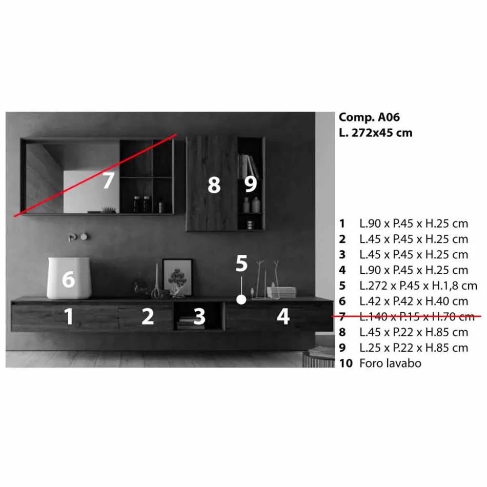 Composição de móveis de banheiro modernos, design suspenso feito na Itália - Callisi6 Viadurini