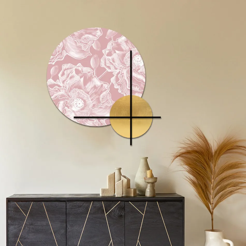 Composição de painéis de madeira rosa ou verde com flores brancas fabricados na Itália - Fiji Viadurini