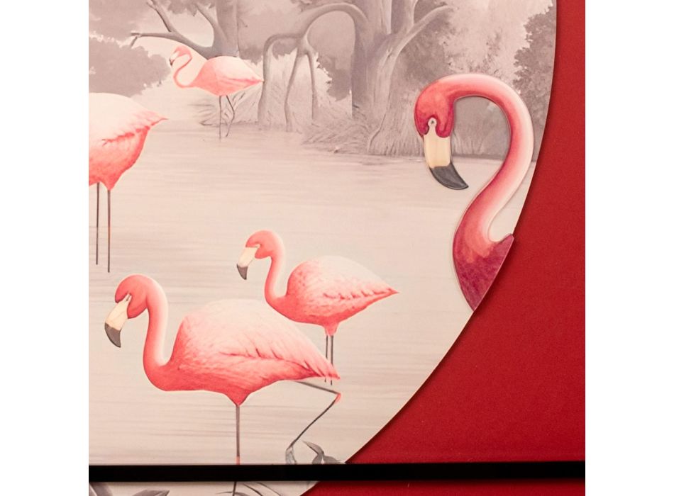 Composição de pinturas em madeira com estampa de flamingo fabricadas na Itália - Bahamas Viadurini