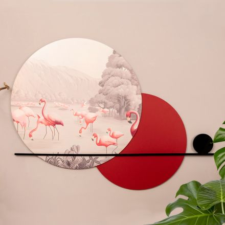 Composição de pinturas em madeira com estampa de flamingo fabricadas na Itália - Bahamas Viadurini