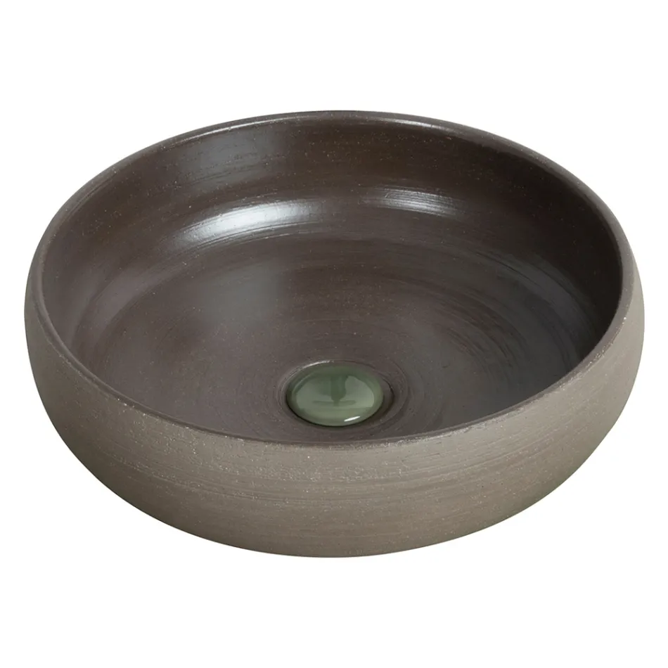 Composição de armário de banheiro com piso verde e acessórios esmaltados - Maryse Viadurini