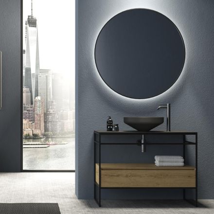 Composição de Armário de Banheiro com Lavatório, Base e Espelho Made in Italy - Hoscar Viadurini