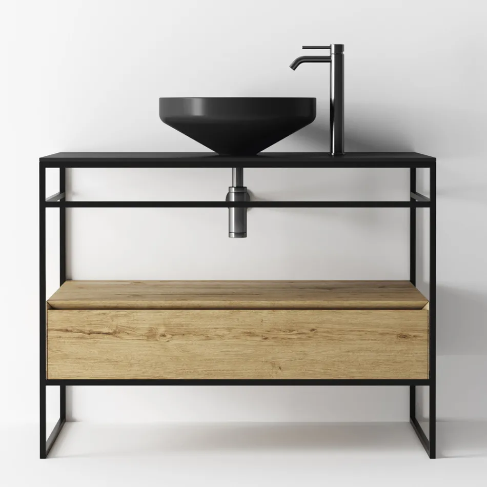 Composição de Armário de Banheiro com Lavatório, Base e Espelho Made in Italy - Hoscar Viadurini