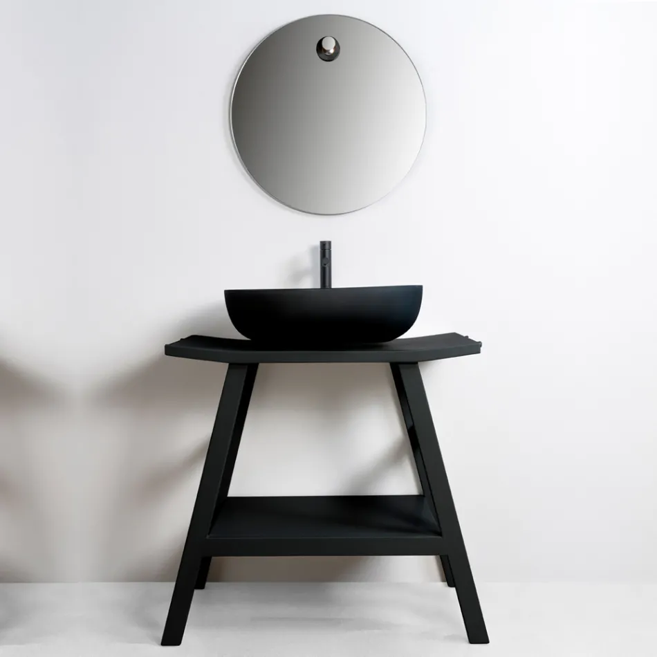 Composição de armário de banheiro preto com prateleira grande e acessórios - Patryk Viadurini