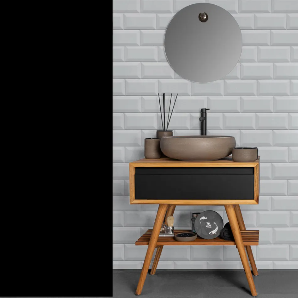 Composição de armário de banheiro de bancada preta com acessórios incluídos - Carolie Viadurini