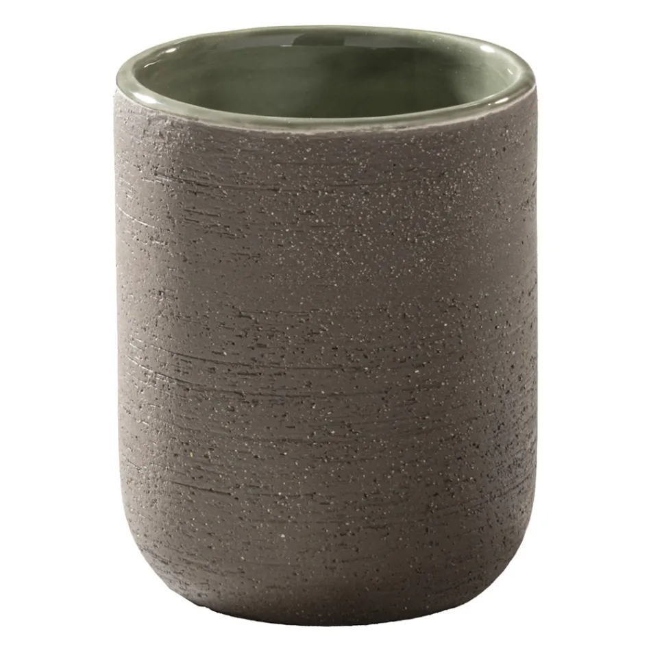 Composição de armário de banheiro verde com armário de teca e acessórios - Carolie Viadurini