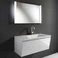 Composição de mobiliário de banheiro suspenso moderno branco com espelho LED - Desideria