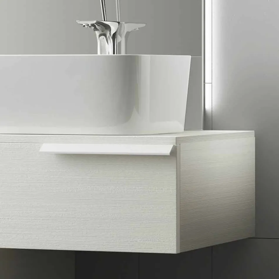 Feliz madeira lacada moderna suspensa composição de móveis de casa de banho Viadurini