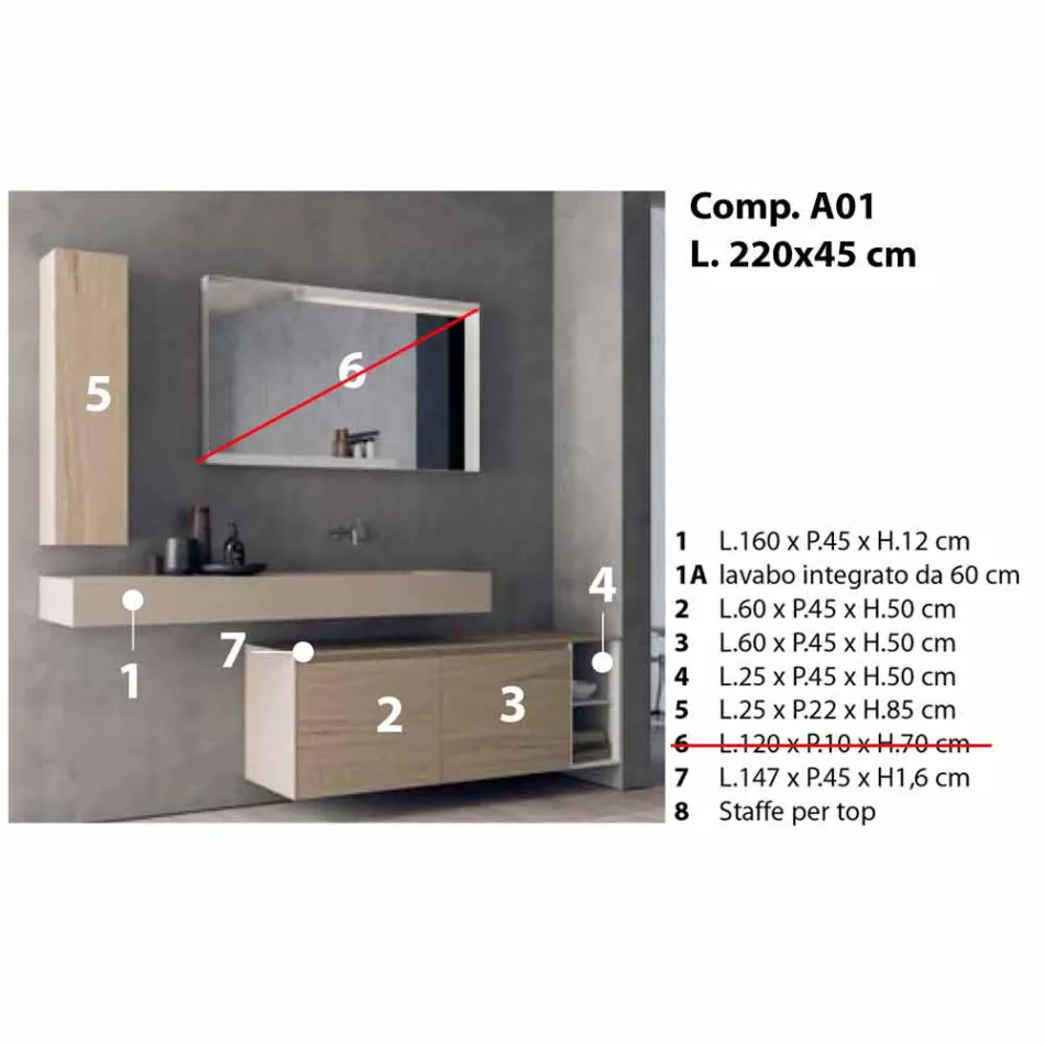 Composição de móveis de banheiro modernos e suspensos, Made in Italy Design - Callisi1 Viadurini