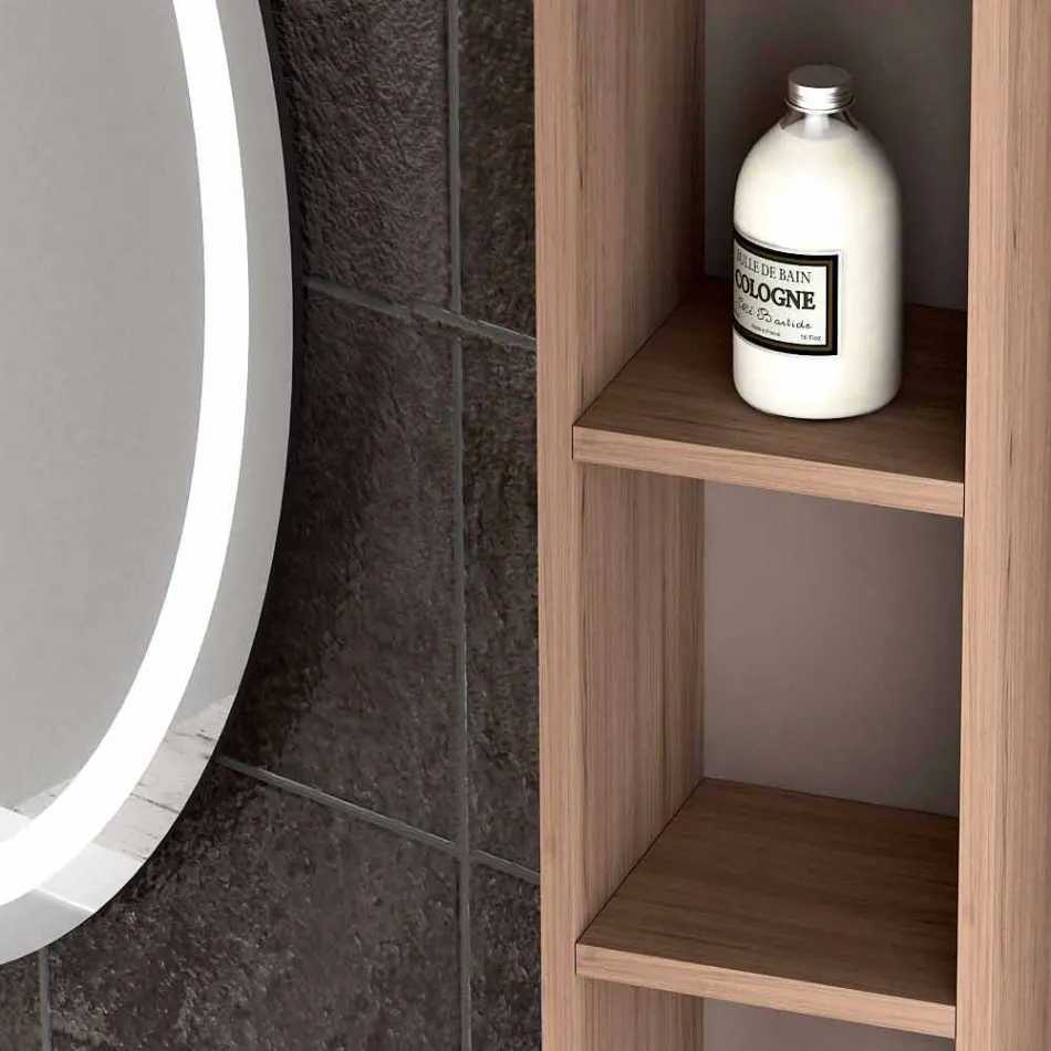 Composição de móveis de banheiro suspensos em design de madeira made Itália Gênova Viadurini