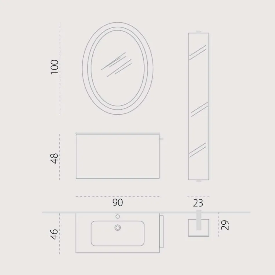 Composição de móveis de banheiro suspensos em design de madeira made Itália Gênova Viadurini