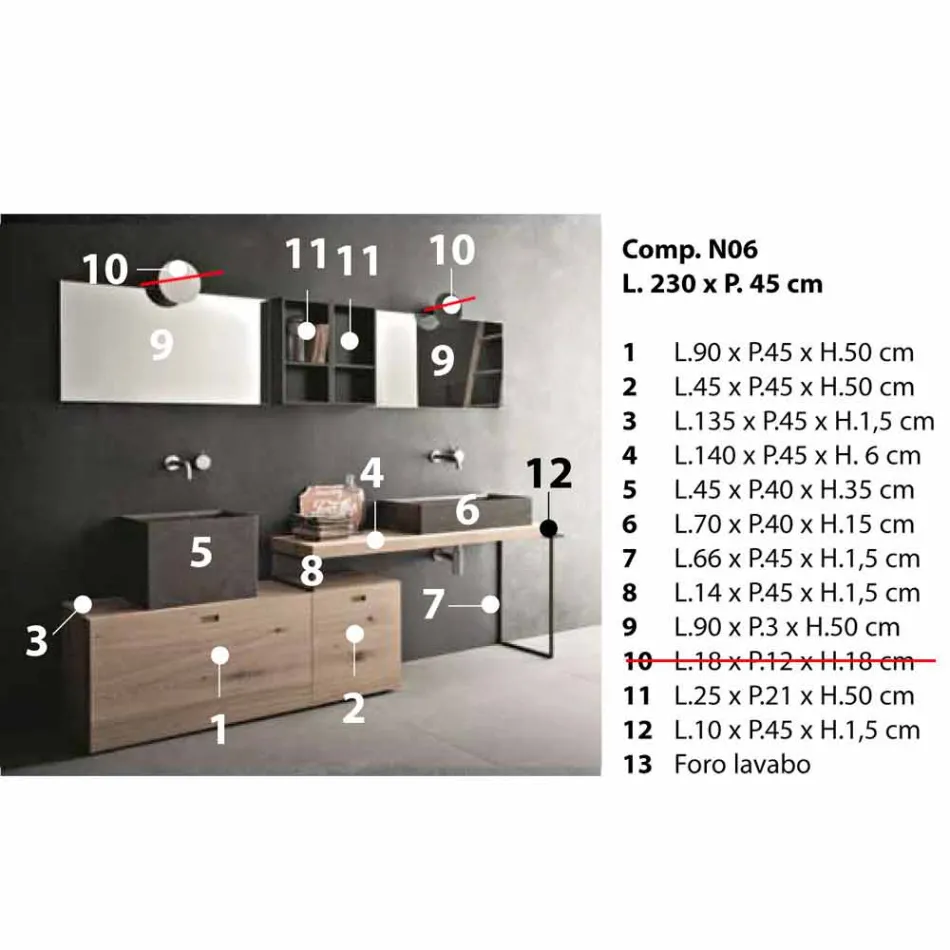 Composição de banheiro moderno com móveis de design feito na Itália - Farart6 Viadurini