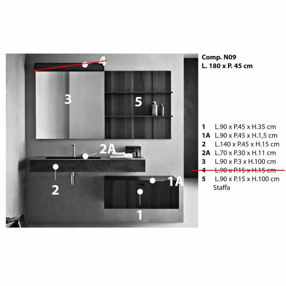 Composição para Banheiro Suspenso e Design Moderno Made in Italy - Farart9 Viadurini