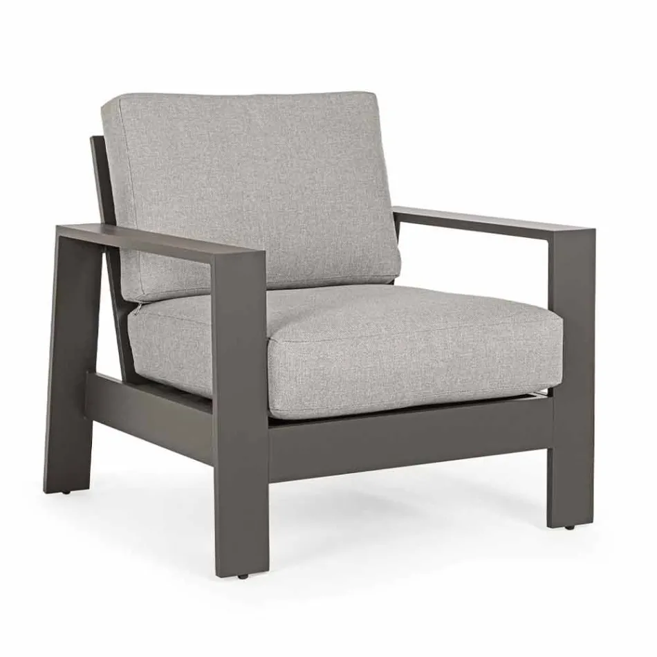 Composição da sala de estar externa em alumínio com almofadas de tecido - Yoshi Viadurini